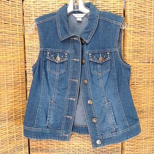 Christopher & Banks Jean Vest Small Denim Pockets Boho Western Rodeo Festivals
